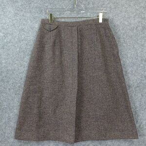 80s Vintage Brown Tweed Skirt Small‎ Wool Melange Front Slit Preppy ALEXANDERS